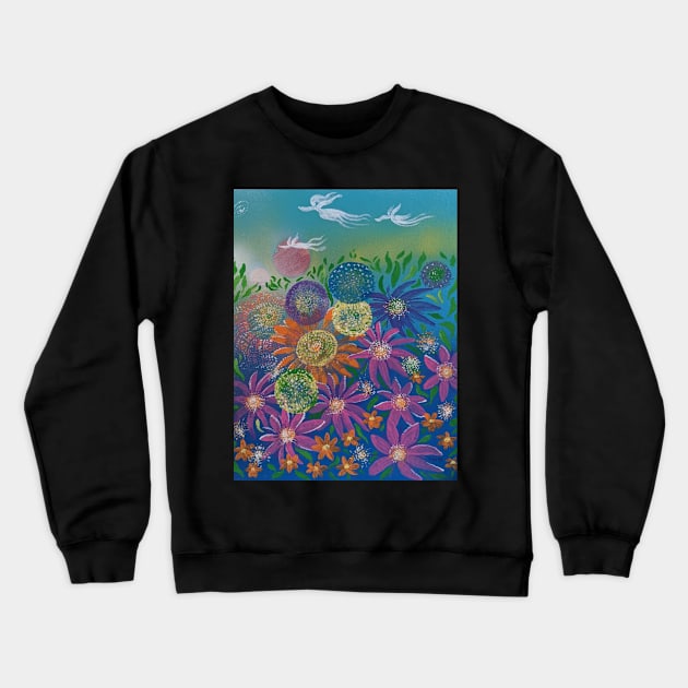 Summerflowers with angels Crewneck Sweatshirt by CsillaRosales